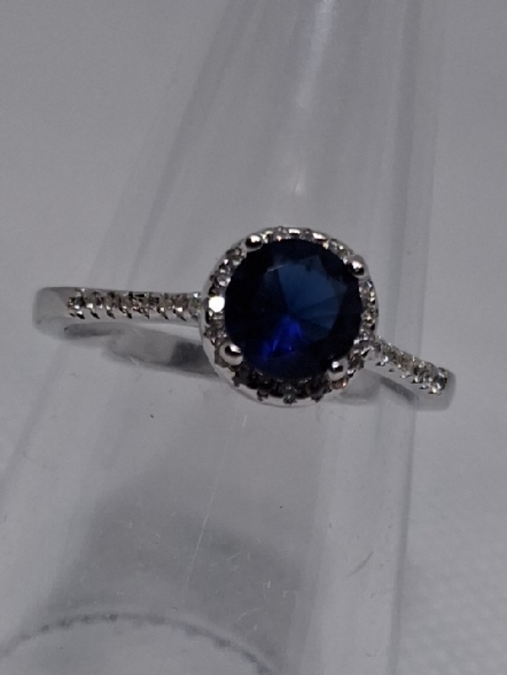 Silver Ring with Deep Blue Sapphire Color Moissanite Stone